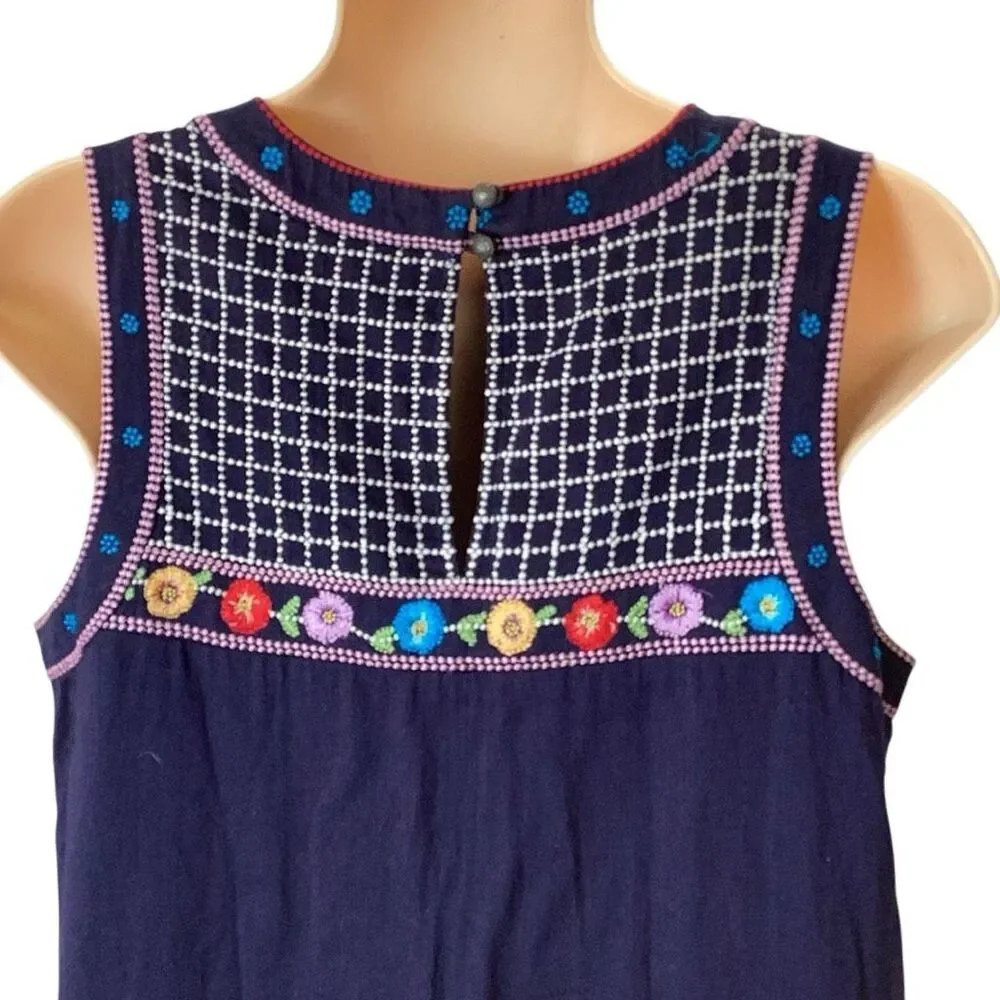 Maeve Anthropologie Kira Navy Floral Embroidered Print Sleeveless Shift Dress Sz - Picture 6 of 11